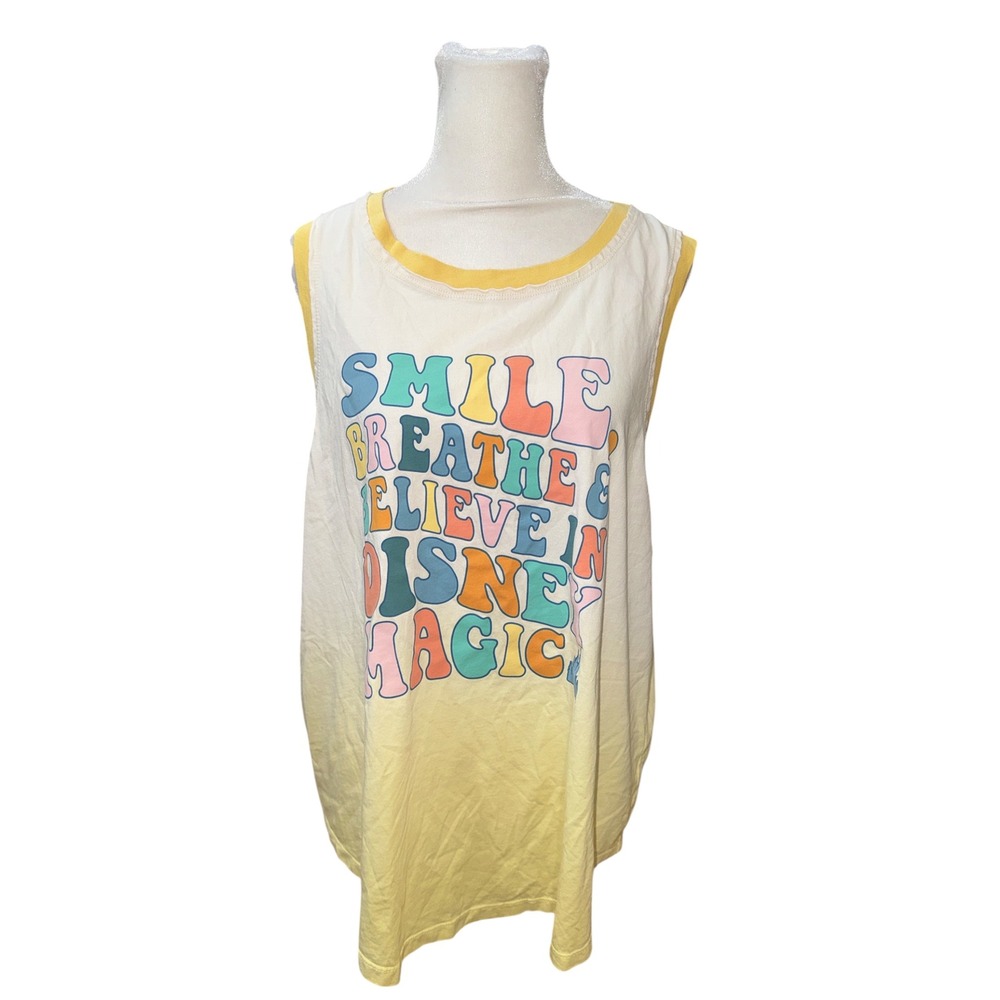 Disney Parks Smile Breathe Believe Magic Ombre Tank Top Yellow White XL